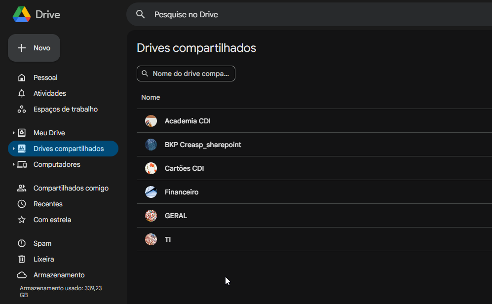 Estrutura do Google Drive